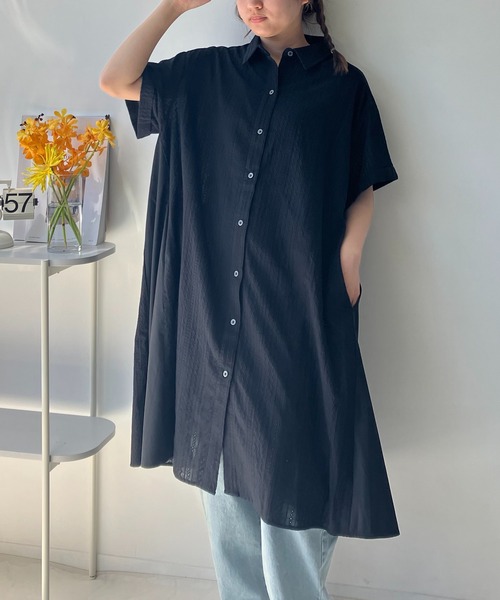REKISAMI レキサミ 日本製 異素材 半袖 Tシャツ ワンピース N764