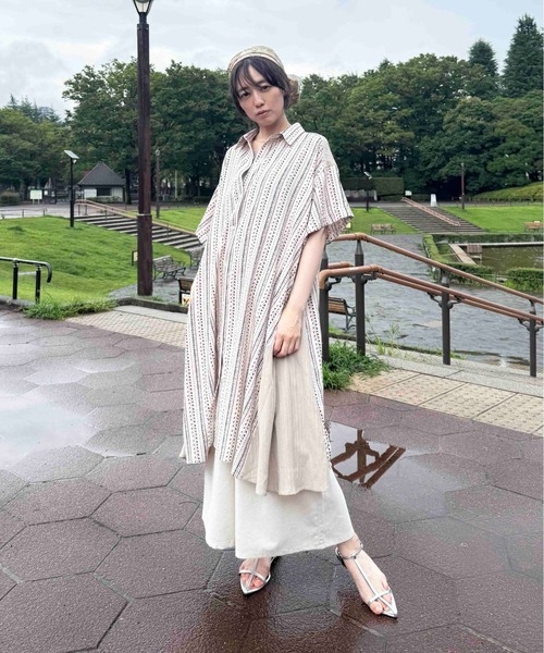 AS KNOW AS（アズノゥアズ） ワンピース 夏 半袖 異素材MIX半袖シャツ
