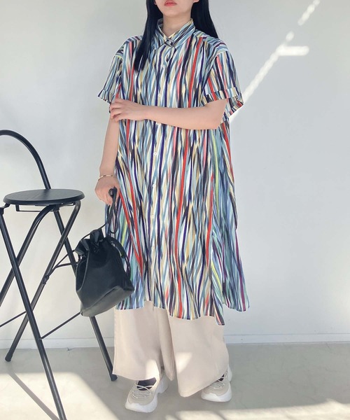 AS KNOW AS（アズノゥアズ） ワンピース 夏 半袖 異素材MIX半袖シャツ
