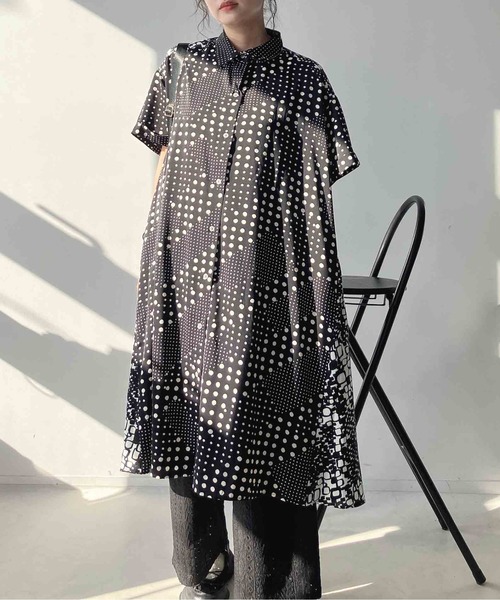AS KNOW AS（アズノゥアズ） ワンピース 異素材MIX半袖シャツ