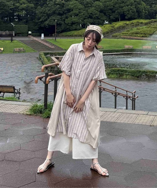 AS KNOW AS（アズノゥアズ） ワンピース 夏 半袖 異素材MIX半袖シャツ