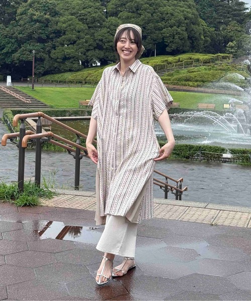 AS KNOW AS（アズノゥアズ） ワンピース 夏 半袖 異素材MIX半袖シャツ