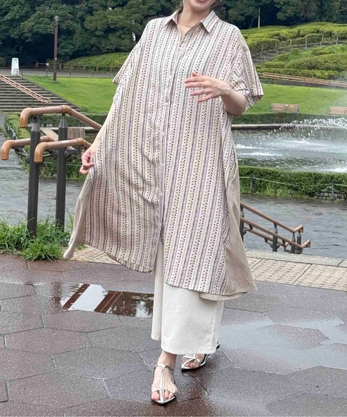 AS KNOW AS（アズノゥアズ） ワンピース 夏 半袖 異素材MIX半袖シャツ