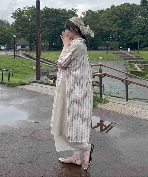 AS KNOW AS（アズノゥアズ） ワンピース 夏 半袖 異素材MIX半袖シャツ