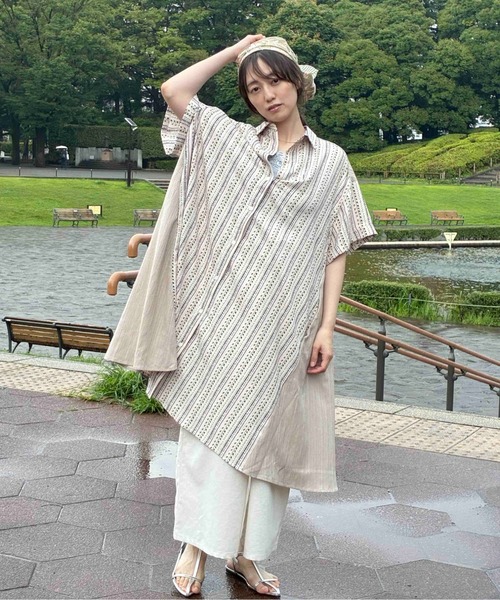 AS KNOW AS（アズノゥアズ） ワンピース 夏 半袖 異素材MIX半袖シャツ