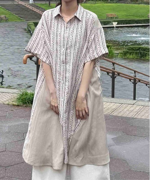 AS KNOW AS（アズノゥアズ） ワンピース 夏 半袖 異素材MIX半袖シャツ