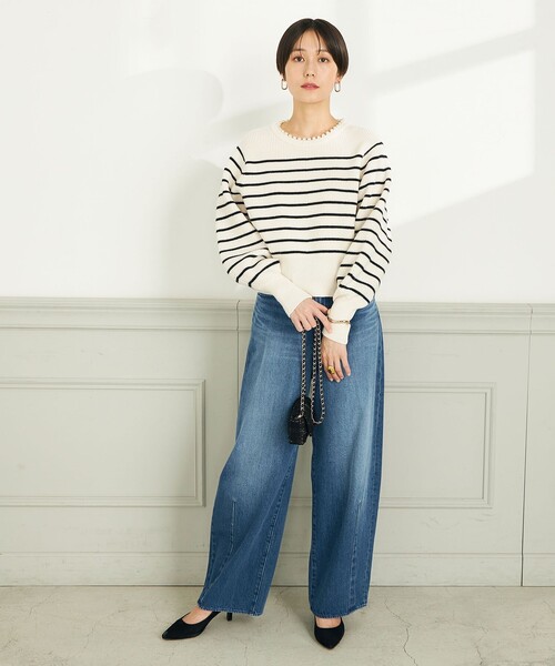 NOLLEY'S 片畦クルーネックプルオーバーニット NOLLEY'S（ノーリーズ） ニット 「WEB限定」「手洗い可能」パール付き