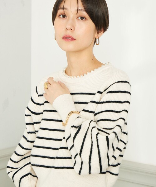 NOLLEY'S 片畦クルーネックプルオーバーニット NOLLEY'S（ノーリーズ） ニット 「WEB限定」「手洗い可能」パール付き