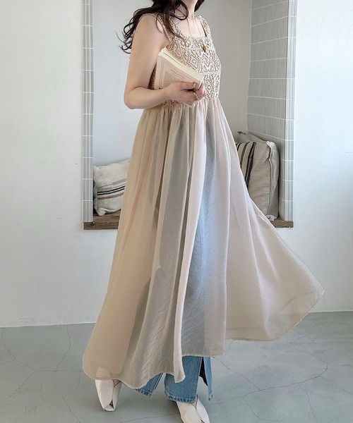 Meiru ワンピース クロシェビスチェシアーワンピース（シワ加工シアー