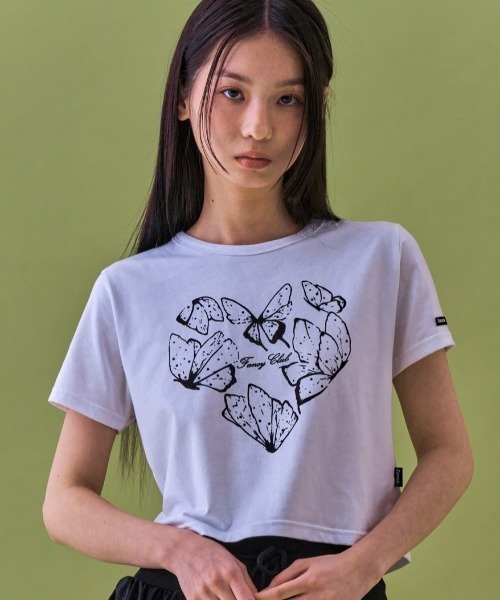 tシャツ A'GEM/9 × .kom 「 FANCY CLUB/ファンシークラブ」 HEART BUTTERFLY CROP TEE/ハートバタフラ