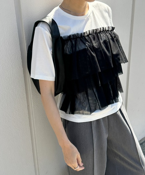 select MOCA tシャツ チュールドッキングTシャツ レディース