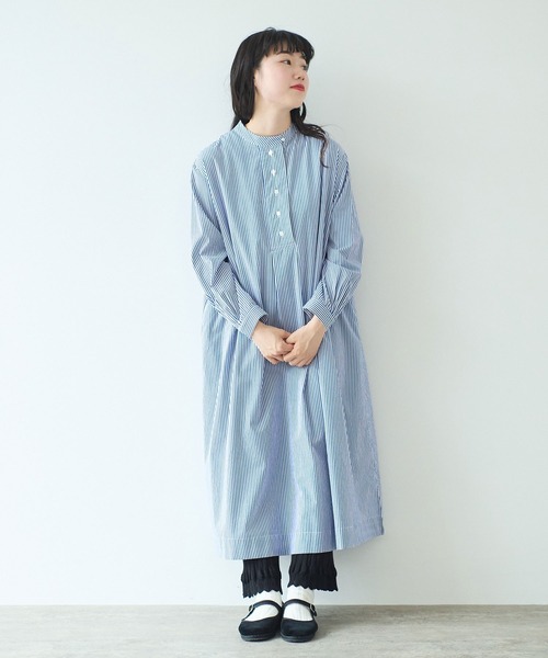 bulle de savon シャツワンピース basic バンドカラーシャツ