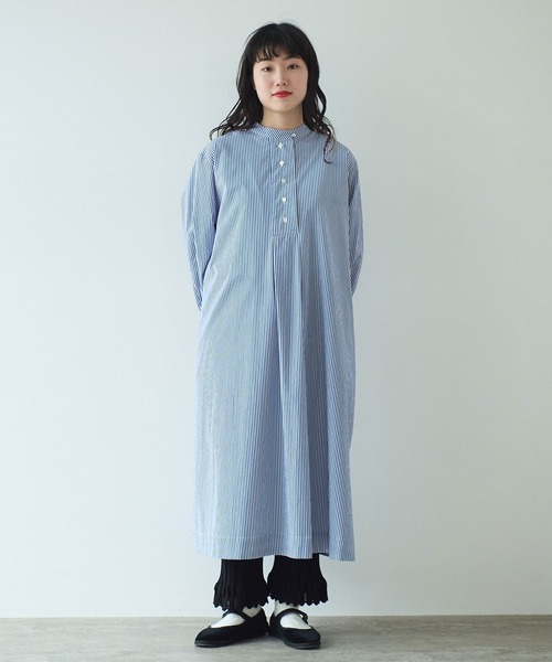 プレインピープル 美品 リネン 7分袖 バンドカラー シャツ ワンピース サークル刺しゅう7分袖シャツワンピース - ベルーナ【公式】
