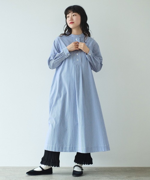 bulle de savon シャツワンピース basic バンドカラーシャツ