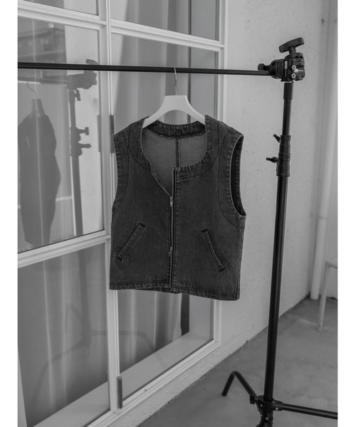 ベスト ジレ chemical wash denim vest レディース