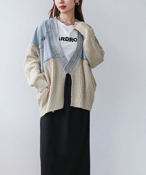 Cepica（セピカ） カーディガン デニムコンビネップニットカーディガン
