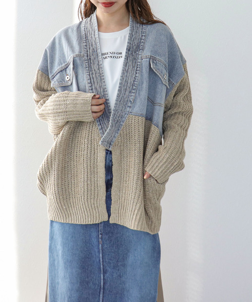 Cepica（セピカ） カーディガン デニムコンビネップニットカーディガン