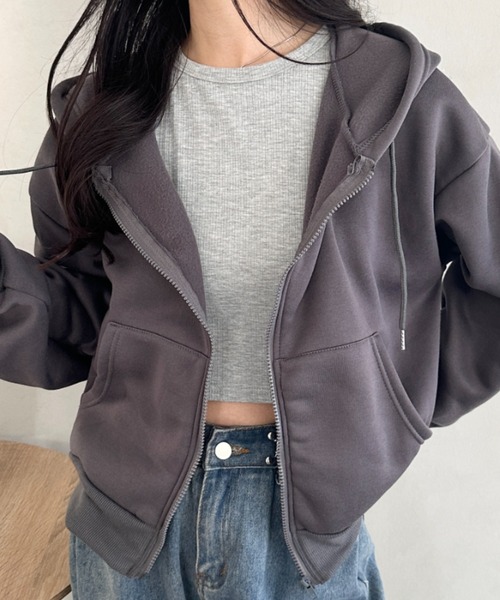 〇〇TOBILA レディース 裏起毛パウダー加工ジップカーディガン SIZE M ブラウン×グレー ウールMIXモヘヤタッチニットカーディガン[kz220] | レディース