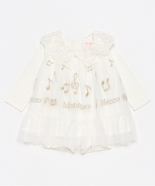 mezzo piano セットアップ 音符刺繍チュールワンピース＆ブルマ付  
