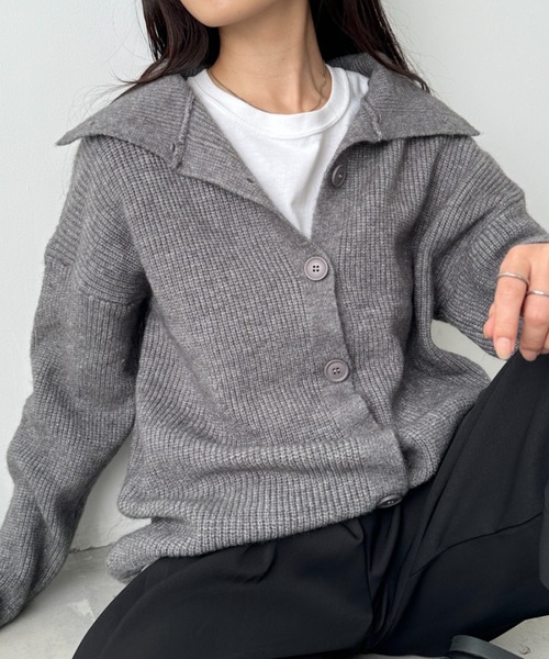 sustainable リサイクルハイネックウールニットカーディガン　グレー ☆ sustainable リサイクルハイネックウールニットカーディガン