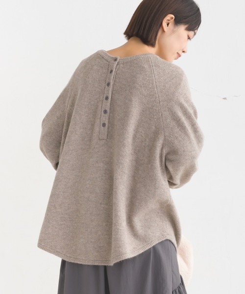 tシャツ ウール混ヘンリーネックニットプルオーバー レディース