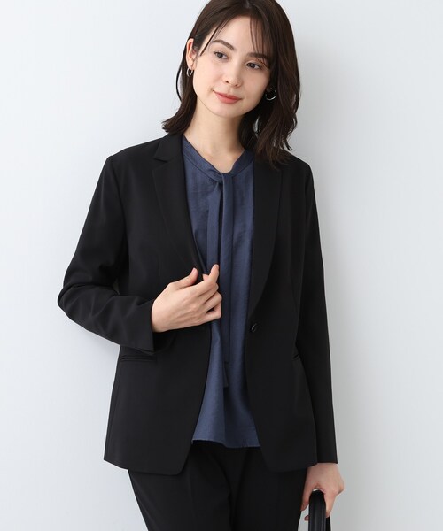 【洗える】INDIVI テーラードジャケット ストレートワイドパンツ セット INDIVI スーツ 「洗える／UVケア／スーツ」ストレッチテーラード