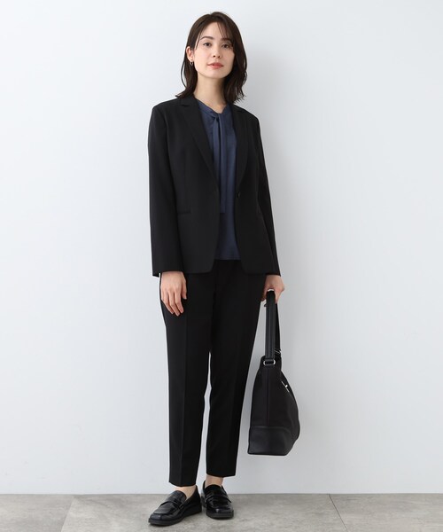 【洗える】INDIVI テーラードジャケット ストレートワイドパンツ セット INDIVI スーツ 「洗える／UVケア／スーツ」ストレッチテーラード