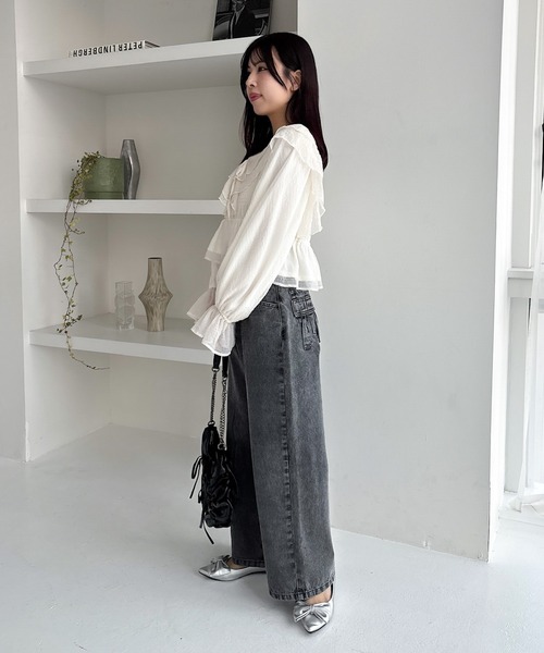 Heather ブラウス シャツ シアーチェックフリルブラウス 324820