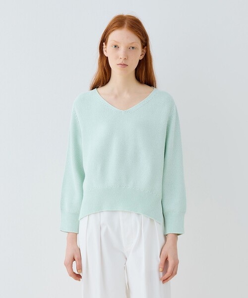 GALERIE VIE ニット セーター コットンカノコ Vネックプルオーバー  