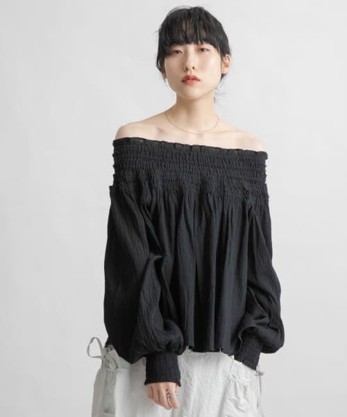 ブラウス シャツ 2wayシャーリングシャツ レディース Rashik ブラウス シャツ 2wayシャーリングシアートップス