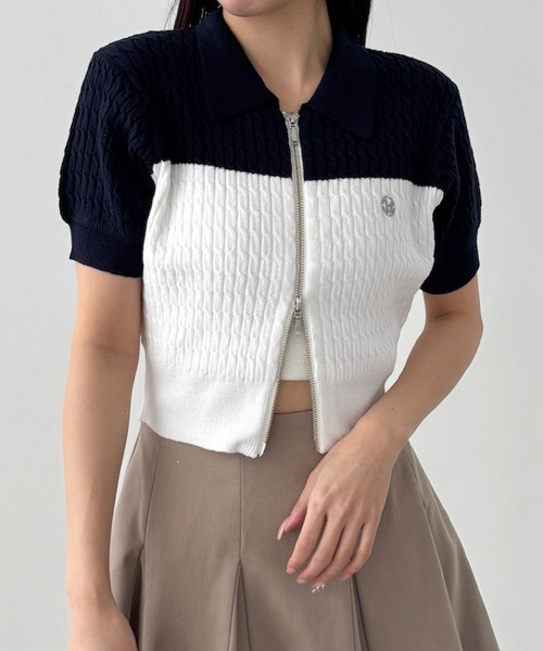 Heather（ヘザー） ニット セーター WZIPケーブルニット（半袖