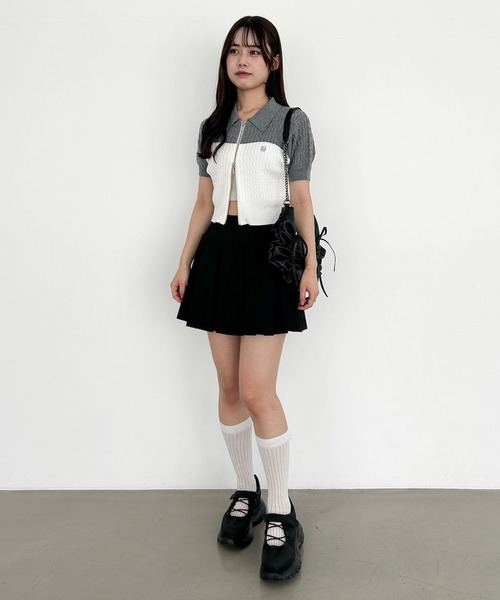 Heather（ヘザー） ニット セーター WZIPケーブルニット（半袖