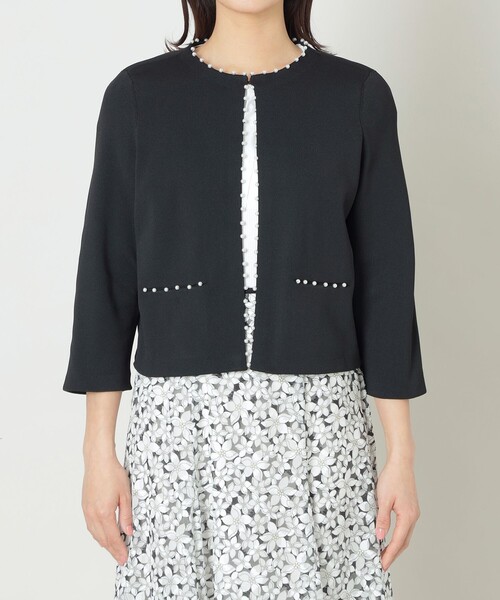 美品 大きいサイズ トゥービーシック レース パール カーディガン TO BE CHIC（トゥー ビー シック） カーディガン パールニット