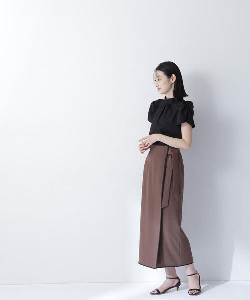 【美品】ナチュラルビューティーベーシックバイカラーナロータイトスカートPSサイズ バイカラーラップナロースカート | NATURAL BEAUTY BASIC