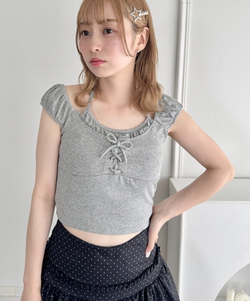 Loueme tシャツ レースアップドッキングトップス レディース