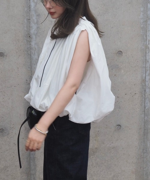 ブラウス シャツ sleeveless balloon shirt /スタンドカラー比翼