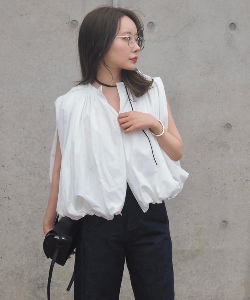 ブラウス シャツ sleeveless balloon shirt /スタンドカラー比翼