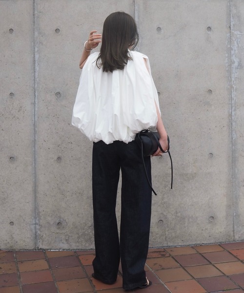 ブラウス シャツ sleeveless balloon shirt /スタンドカラー比翼