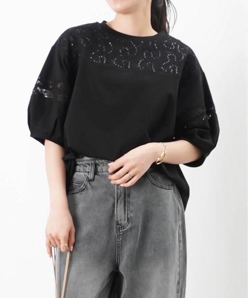 tシャツ LC/LLL レースライン袖TOPS レディース