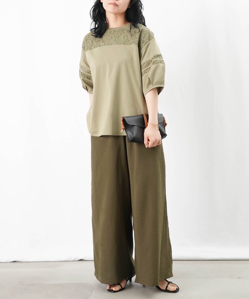 tシャツ LC/LLL レースパフ袖クルーネックTシャツ レディース LADY LUCK LUCA tシャツ LC/LLL レースパフ袖クルーネックT