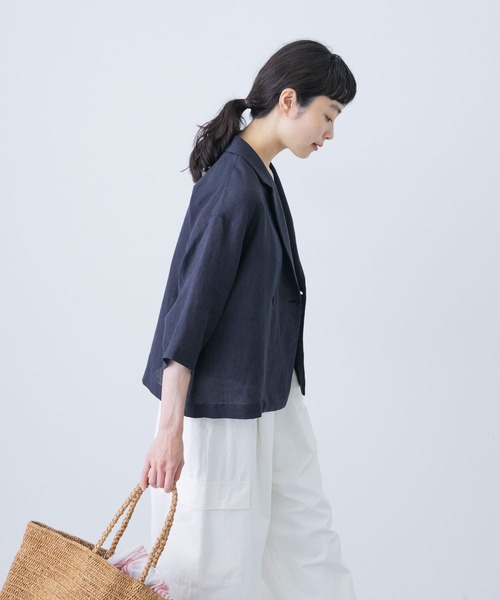 かぐれ コート アウター リネンハーフスリーブジャケット