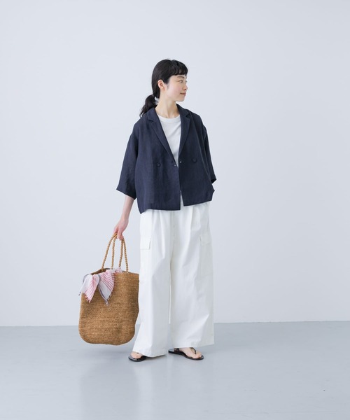 かぐれ コート アウター リネンハーフスリーブジャケット