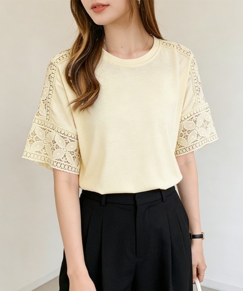 DECOdepuis1985 gessyoku topsレース シースルー 半袖 tシャツ 半袖 ポイントレースシースルートップス レディース