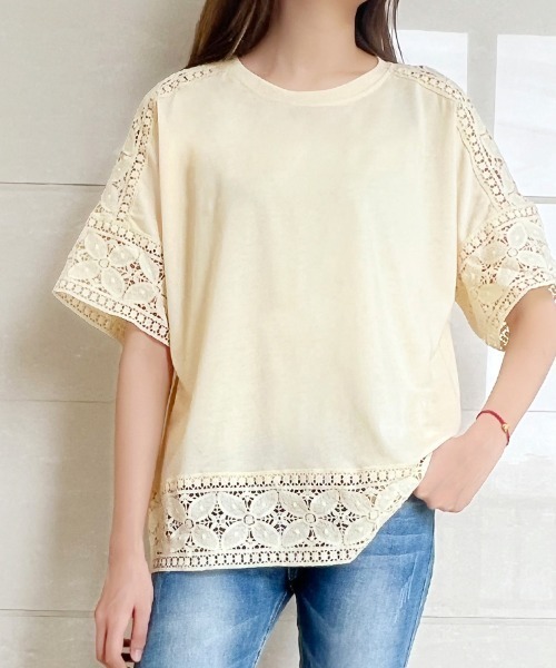 DECOdepuis1985 gessyoku topsレース シースルー 半袖 tシャツ 半袖 ポイントレースシースルートップス レディース