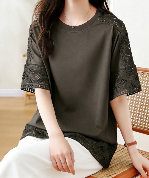 DECOdepuis1985 gessyoku topsレース シースルー 半袖 tシャツ 半袖 ポイントレースシースルートップス レディース
