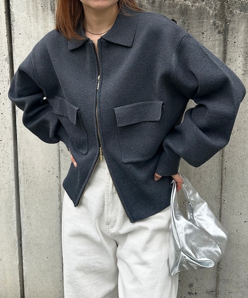 solleim（ソルレム） カーディガン ダブルジップ襟付きニットブルゾン