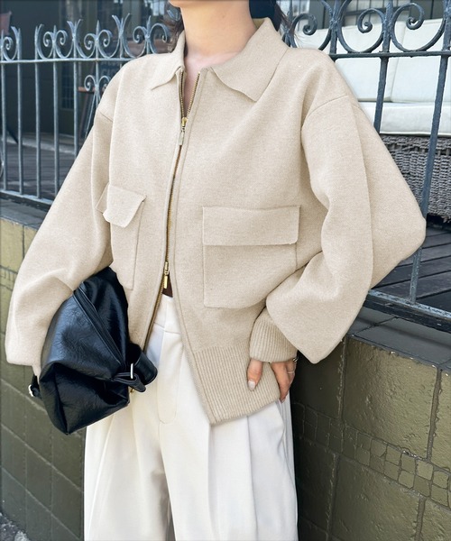 solleim（ソルレム） カーディガン ダブルジップ襟付きニットブルゾン