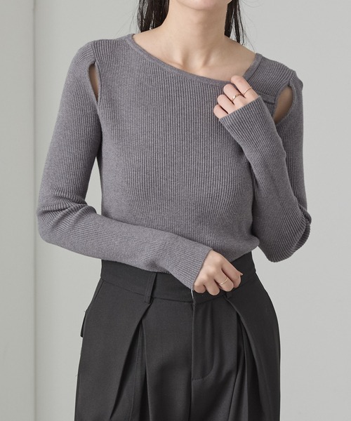 Cieluna ニット セーター 「Cieluna」アシンメトリーネックカットオフ