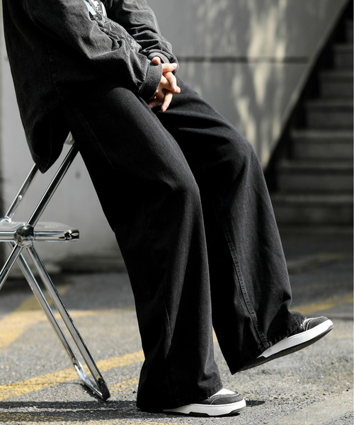 「neos」 加工デニムパンツ MEDIUM ブラック メンズ