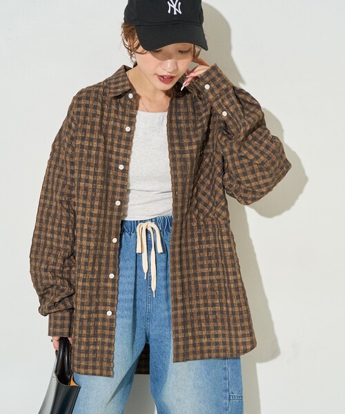 ブラウス シャツ 限定展開　ポコポコ チェック ビッグシルエット シャツ レディース | FREAK'S STORE | 02